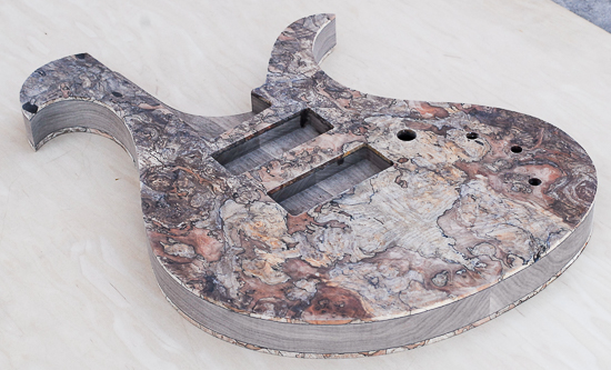 5-string custom bass body with spalted maple topwood