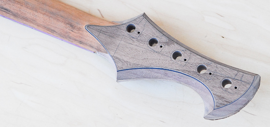 5-string bass neck made of black walnut and tigerwood