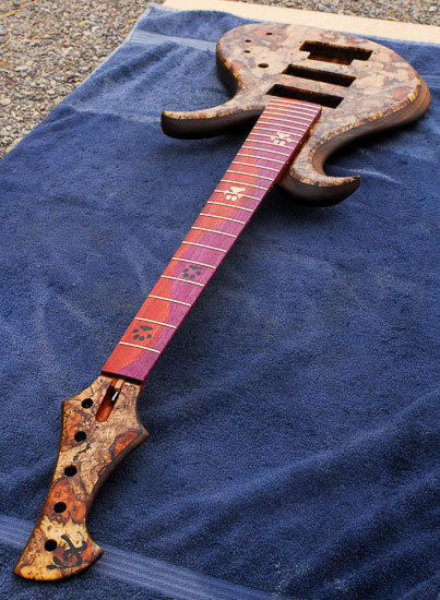 Reverse-inline headstock on a 5-string piccolo bass build