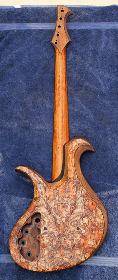 Single-cut bass guitar build w/ maple burl topwood
