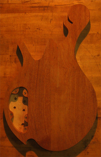 Mahogany core of a 5 string custom bass body