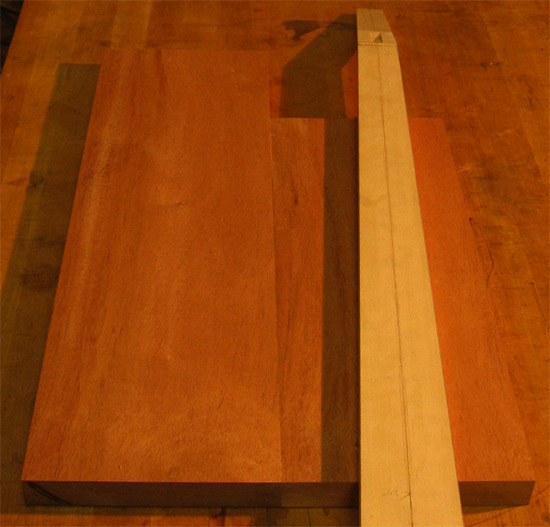 Mahogany body blank and maple neck blank for a 5 string custom bass