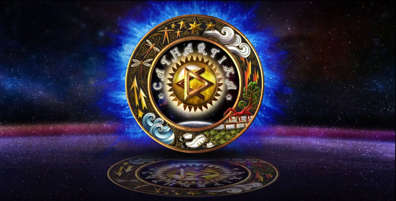 Logo of the band Cathartika, digital artwork of space