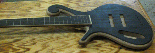 Ebony top and fretboard of the bass again from another angle
