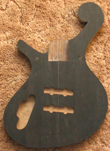 The cutout of the bass body from the front