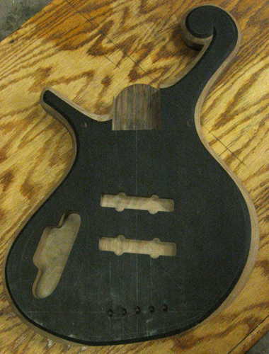 The front of the bass body after carving