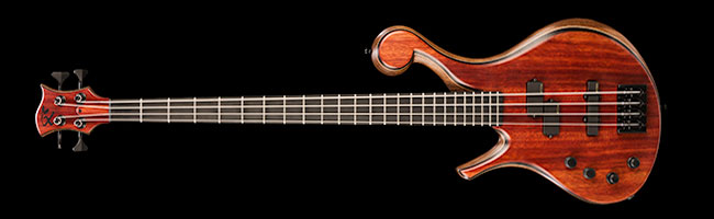 Left-handed custom bass with EMG PJAX pickups, BQC preamp
