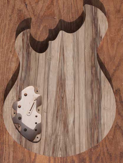 Three-pickup custom guitar with HSH pickup configuration, back