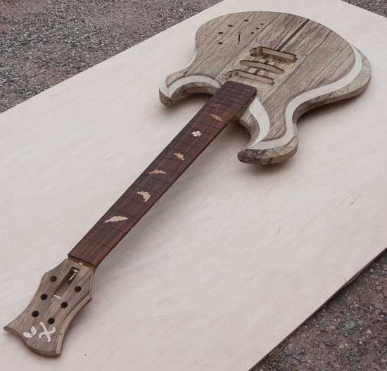 Custom guitar with fretboard inlay, walnut neck