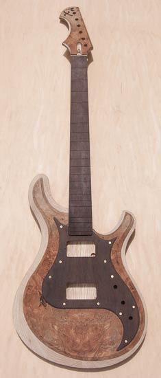 Custom guitar with maple burl top, wenge pickguard