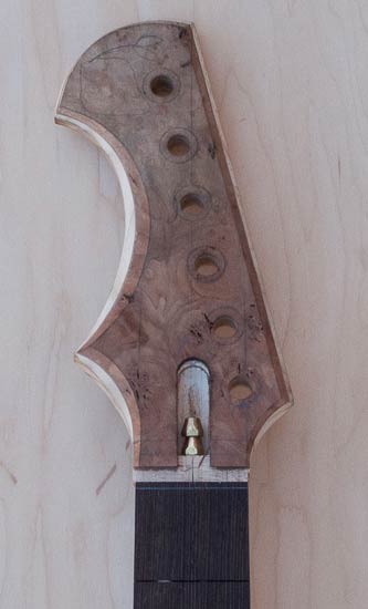Xylem custom guitar neck with burl headstock