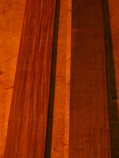 Grain closeup of pau ferro and black walnut