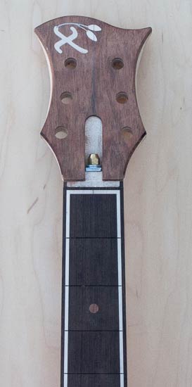 Xylem guitar neck with Xylem logo inlay