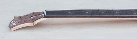 Maple and wenge guitar neck with jatoba headstock cap