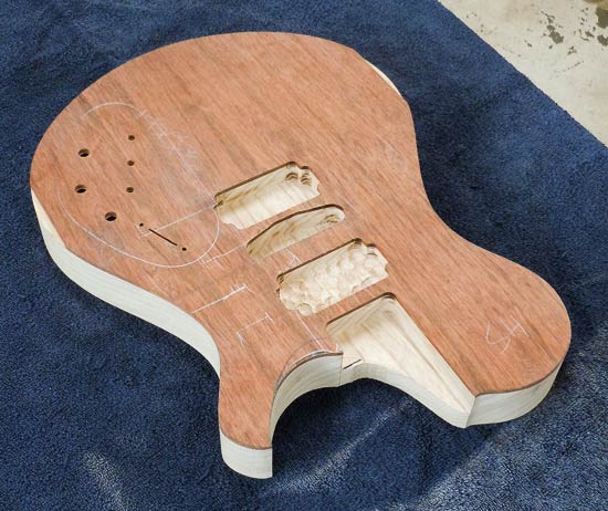 Custom guitar body during the construction process
