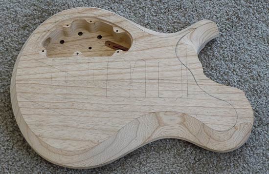 Swamp ash guitar body with body bevels carved