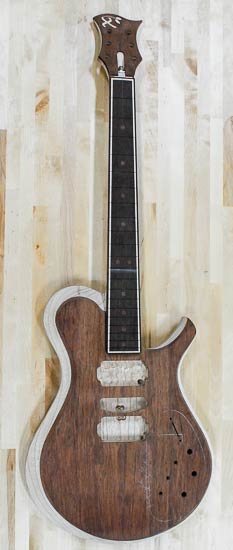 Custom guitar build with routes for three Fishman Fluence pickups