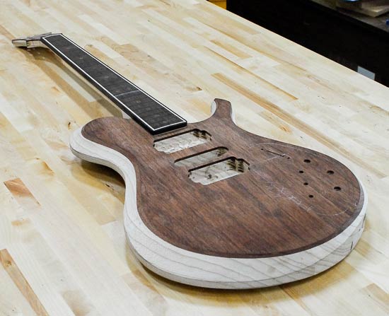 Electric guitar build with routes for three Fluence pickups