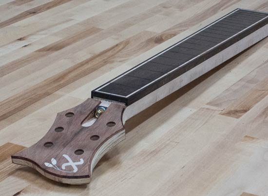 Custom guitar neck with wenge fretboard, maple stringers